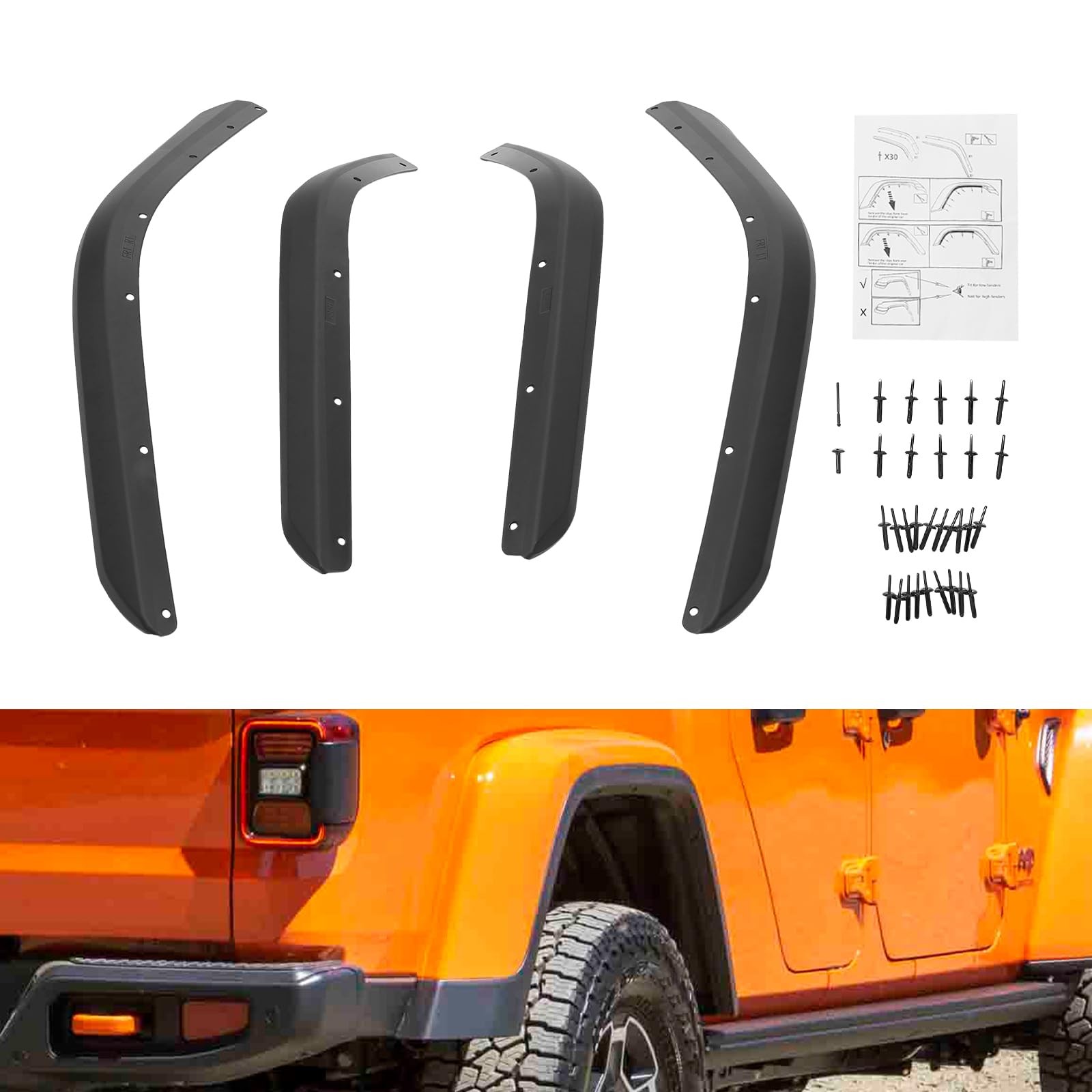 Fender Flares Extensions Set for Jeep Gladiator JT 2020-2023 Wheel Fender Liner