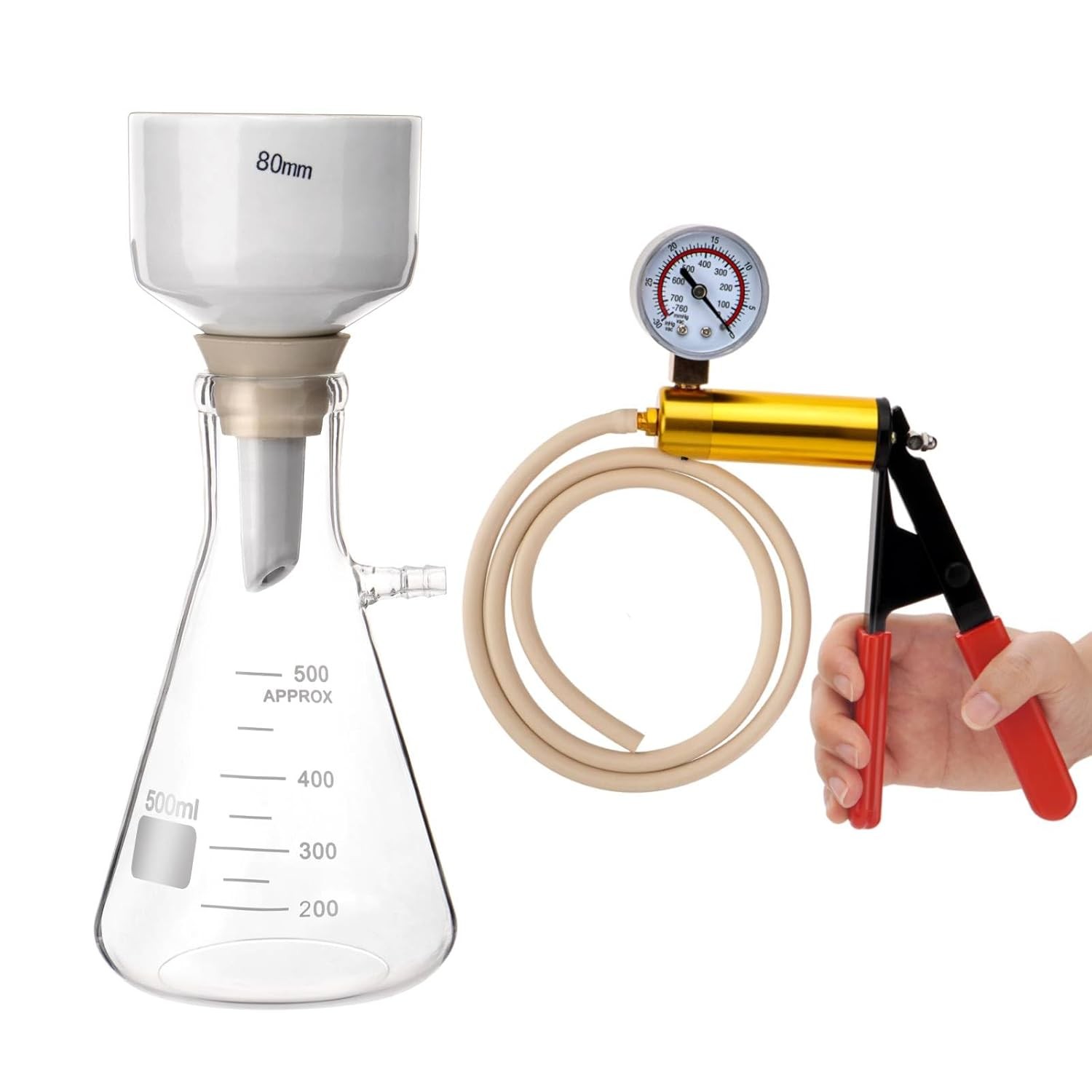 500 mL Buchner Funnel Filtering Vacuum Filtering Flask w/ Handheld Vacuum Pump