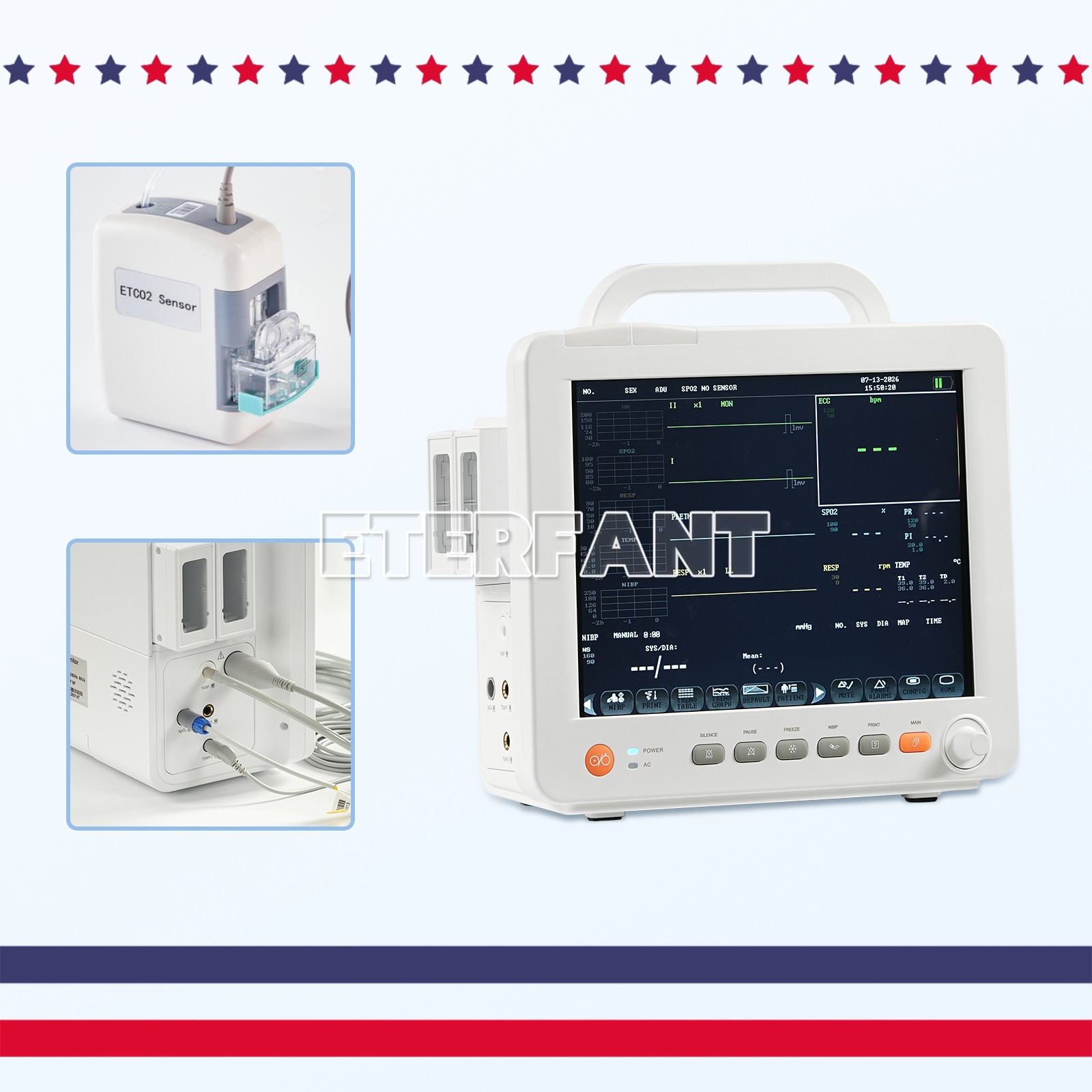 12″ Modular 6Parameter Patient Monitor Vital Sign, Optional modules: EtCO2 & IBP