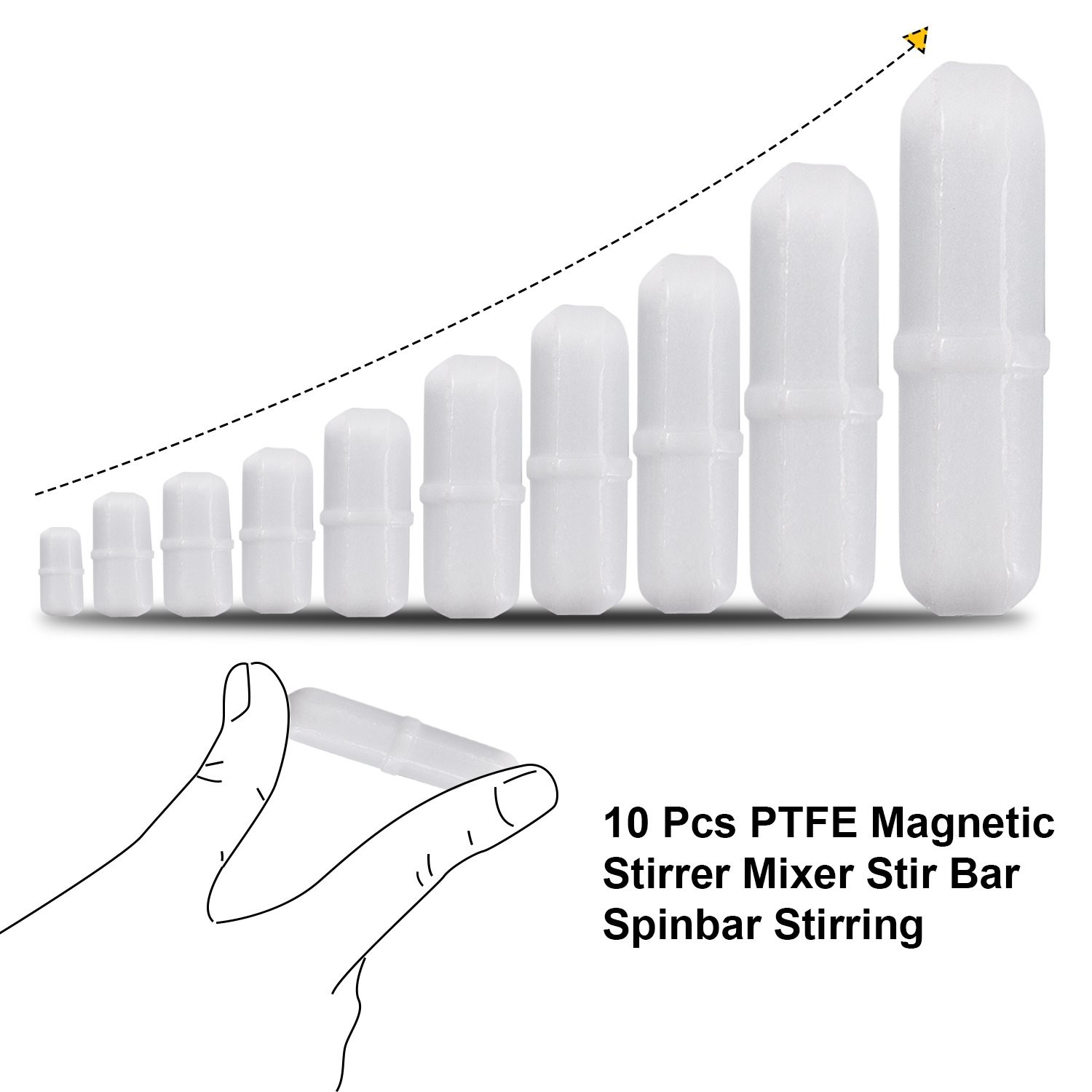 10pcs PTFE Magnetic Stirrer Mixer Stir Bar Spinbar White Color white