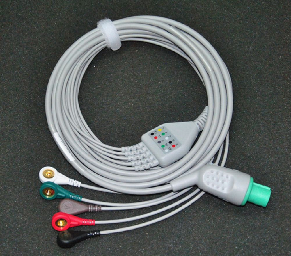 One-Piece 5Leads ECG Snap AHA Cable Compatible For Cardioserv Defibrillator