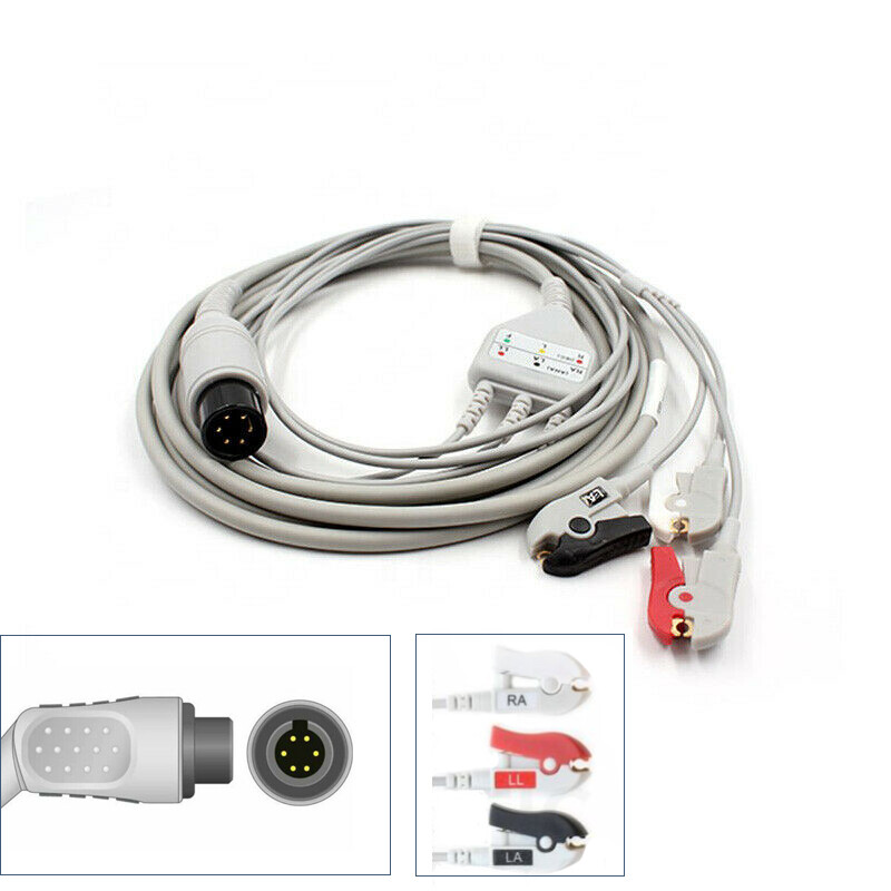 Fit For Welch Allyn Propaq 100/200 Series/CS 3-lead EKG/ECG Cable Clip TPU 6pin