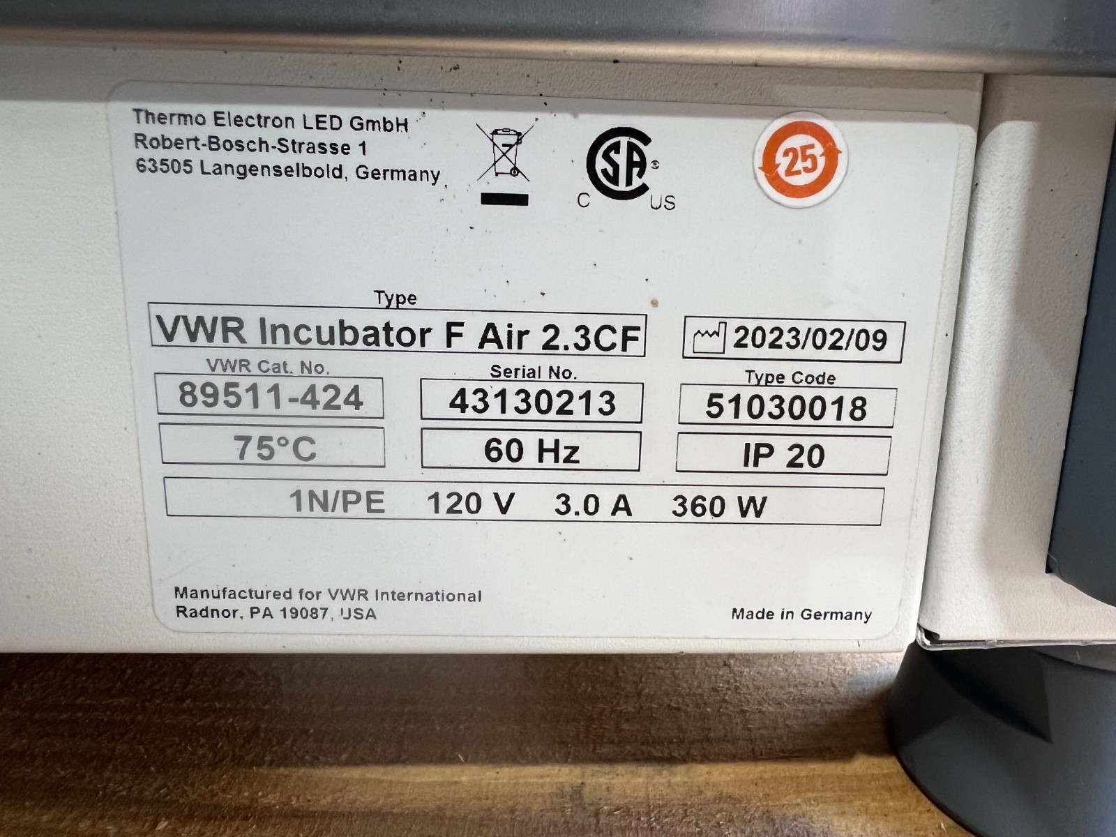 VWR Incubator F Air 2.3CF Forced Air Convection Oven 89511-424 2023