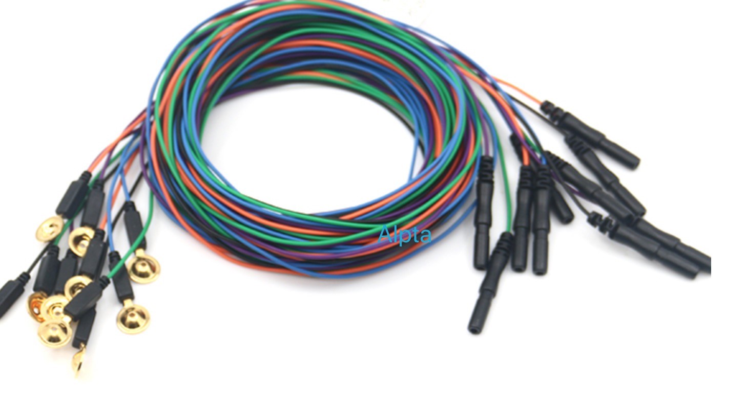 10pcs/Lot Gold Plated EEG Cup Electrode Din 5 Socket colorful EEG cable
