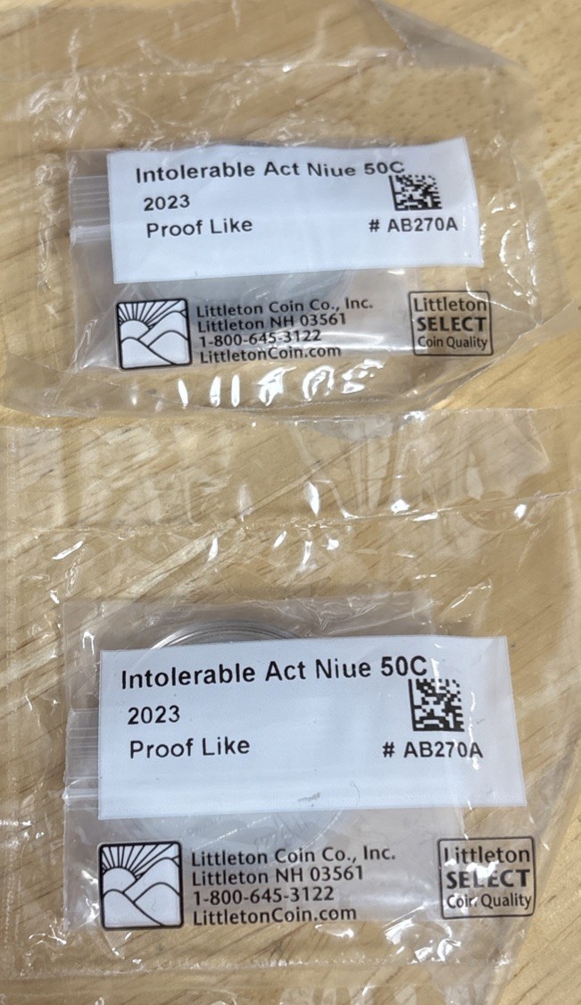 2023 Intolerable Act Niue 50c Proof Like Lot Of Two Beautiful Coins Littleton