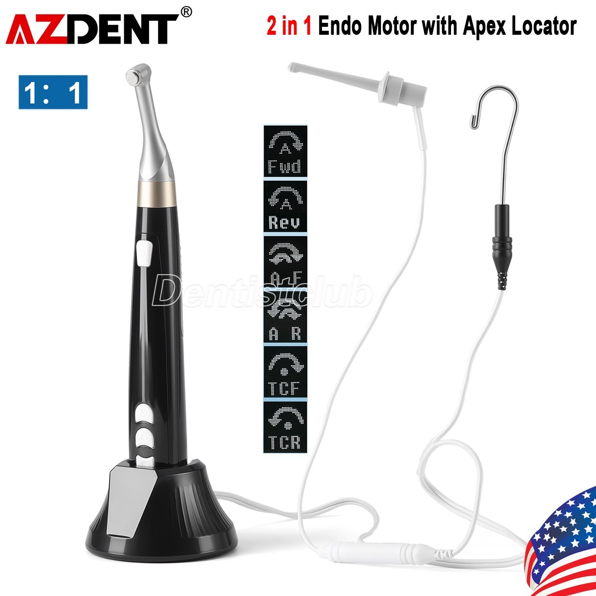 AZDENT Dental 2in1 Brushless Endo Motor with Apex Locator 1:1 Mini Contra Angle