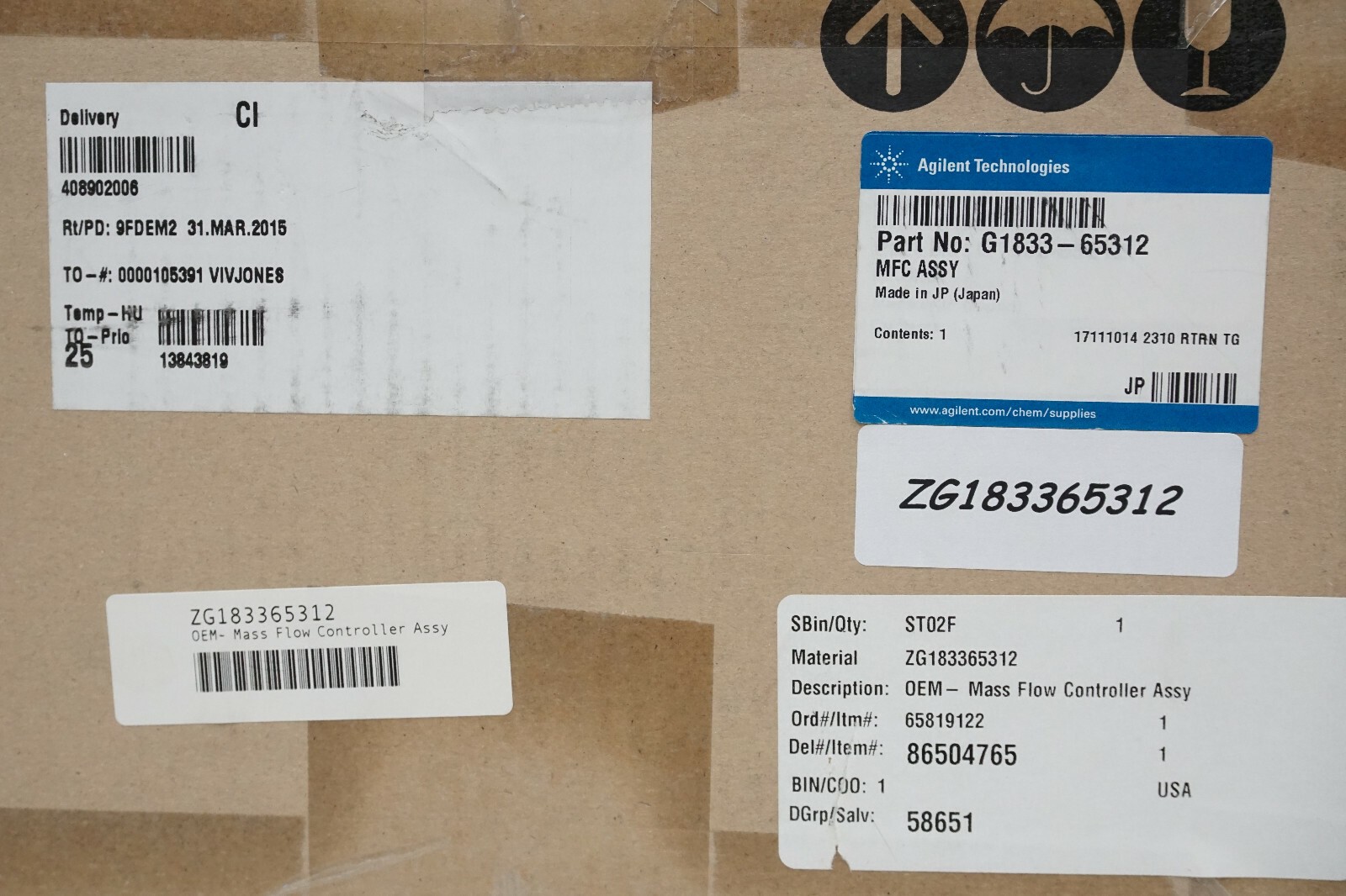 Agilent G1833-65312 Kofloc Mass flow controller assembly -ICP-MS 7500 G31xxA/B
