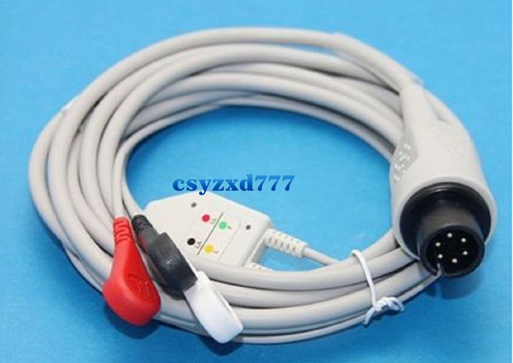 10pcs/lot ALPTA 3 Leads ECG Cable AHA Snap 6 pins Generic AAMI