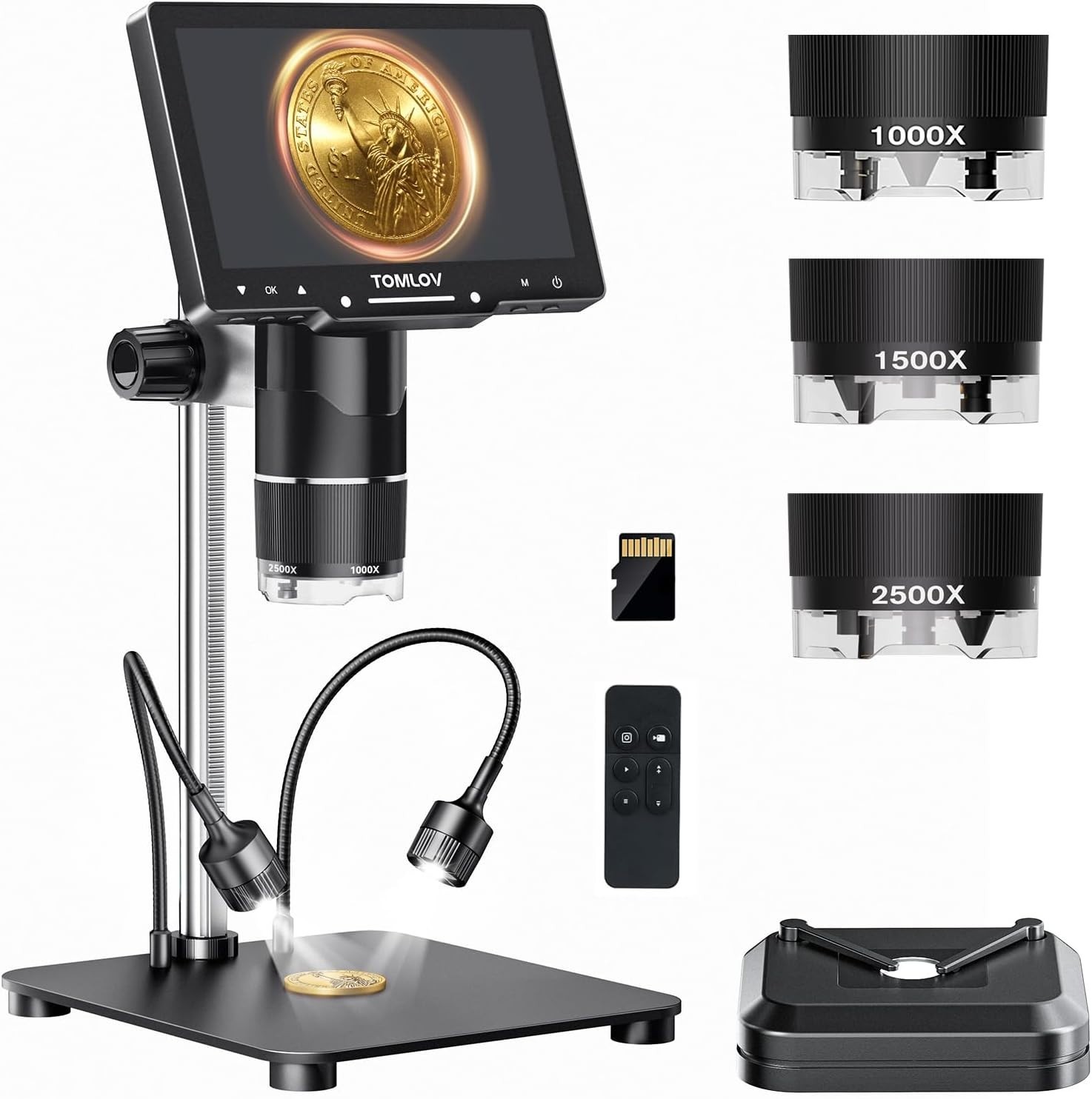 TriL107 3-Lens Digital Microscope: 7″ 2500X 2K HDMI Coin Microscope Magnifier…