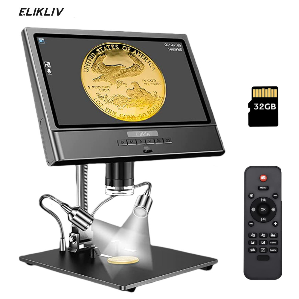 Elikliv Digital Microscope 10” 12MP 1300X Coin Magnifier with Light for Adult