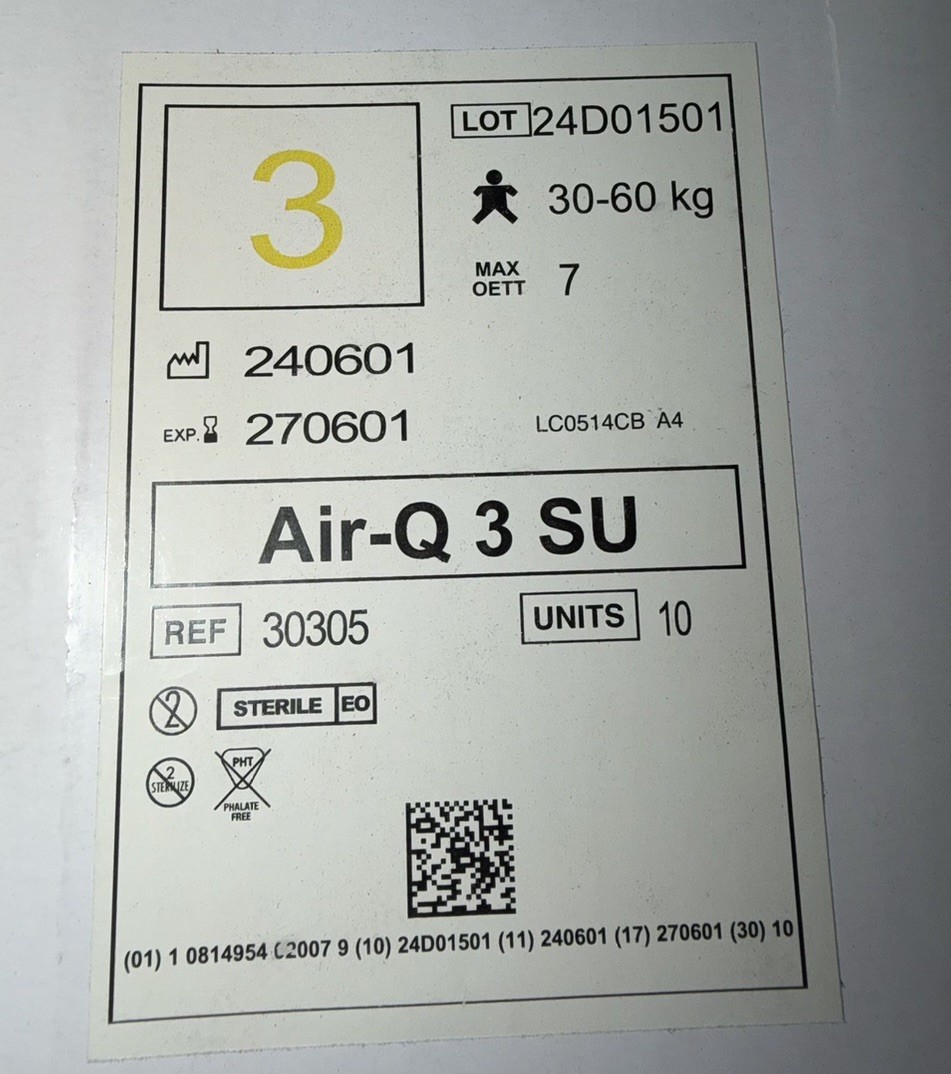 BOX OF 10 SUN MED AIR-Q 3 SU INTUBATING LARYNGEAL AIRWAY REF. 30305