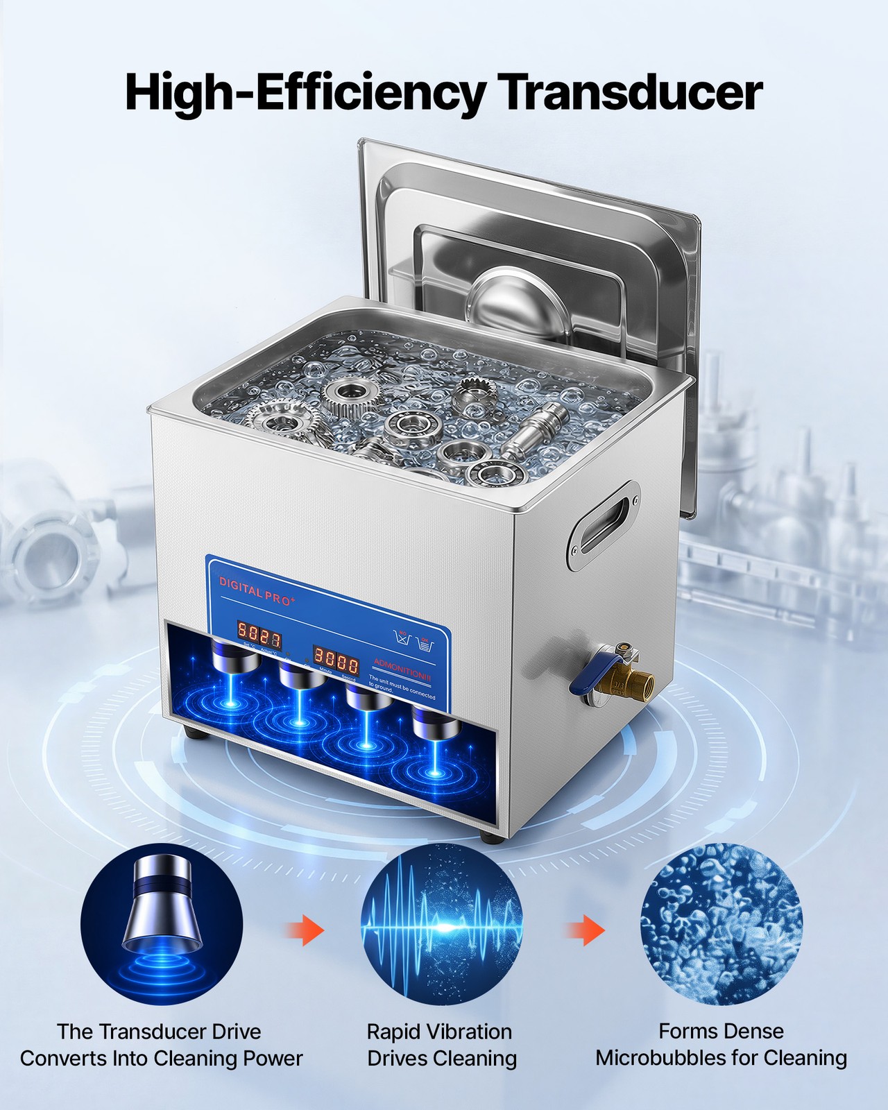 VEVOR Ultrasonic Cleaner 10L-Class Ultrasonic Parts Cleaner 40kHz for Glasses