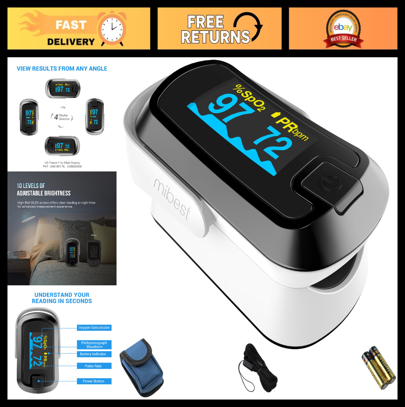 OLED Finger Pulse Oximeter – Dual Color O2 Meter for Accurate Blood Oxygen Level