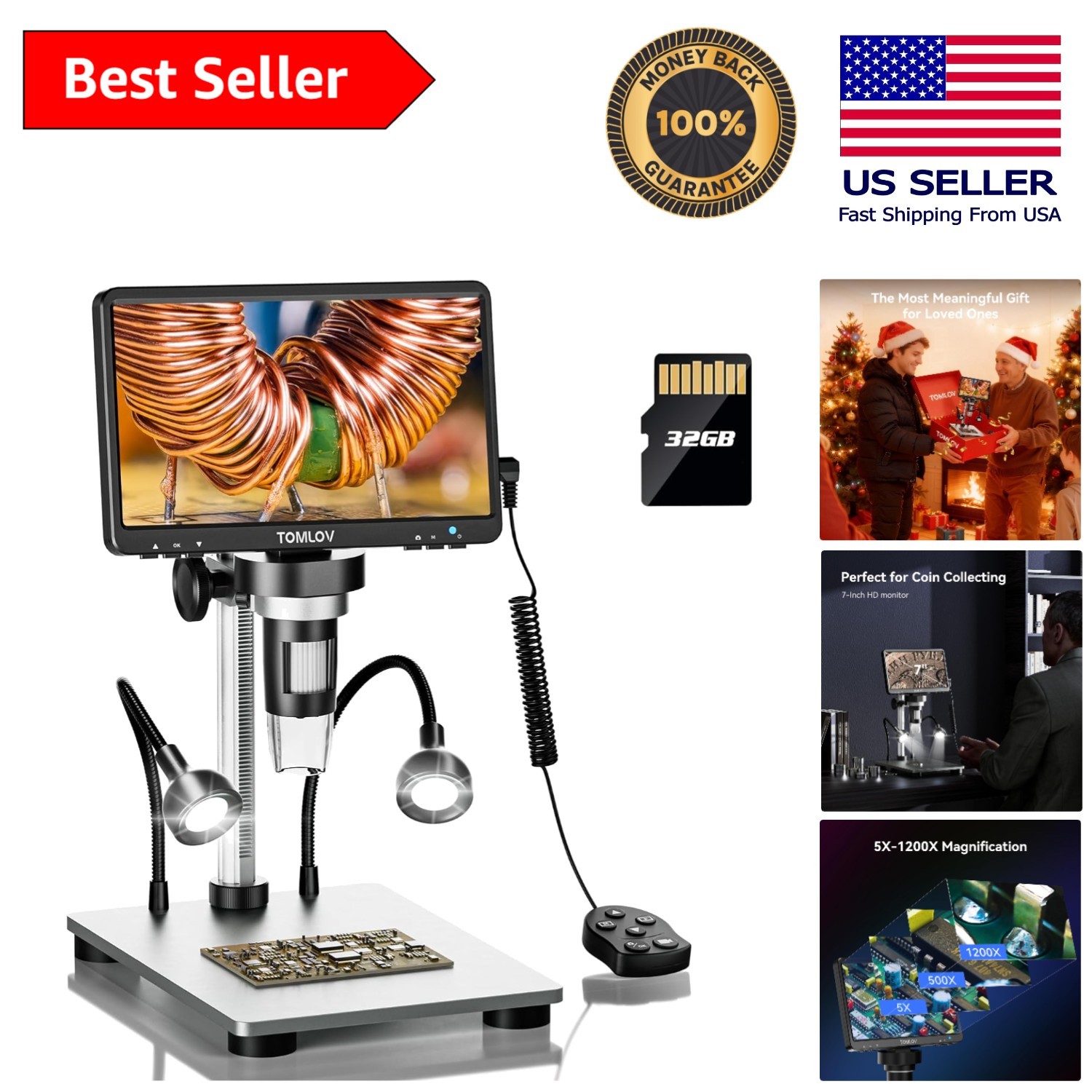 High-Definition DM9 7″ Digital Microscope: 1200X Precision with Ergonomic Design